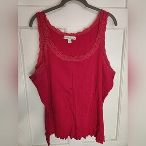 French Laundry Red Lace Trim Tank Top